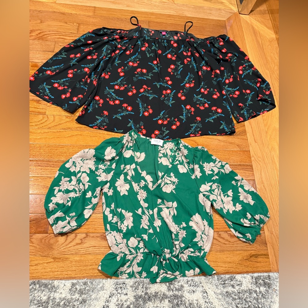 2 Tops. Sienna Sky Green Floral Blouse XS-Vince Camuto Black with red flowers XS